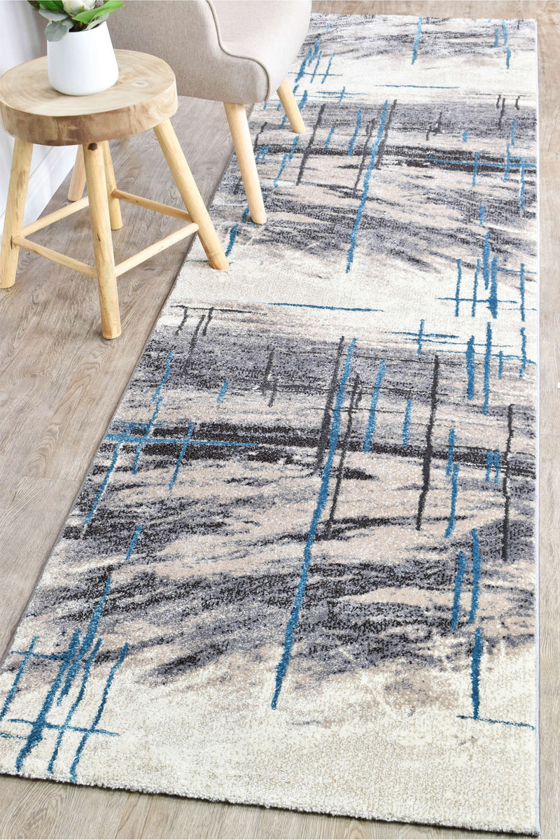 Mona 726AA Grey Turquoise Runner Rug