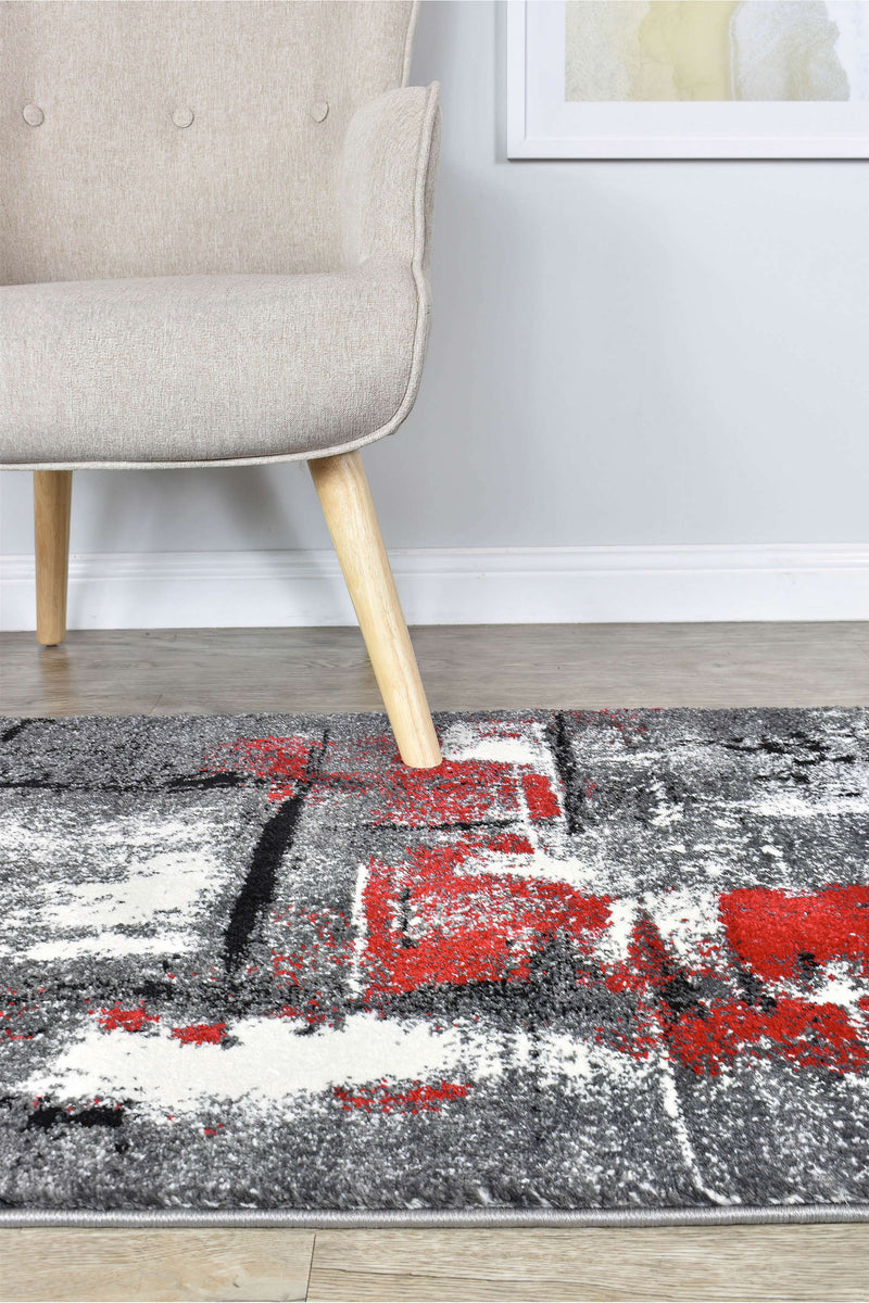 Mona 53A Grey Red Runner Rug