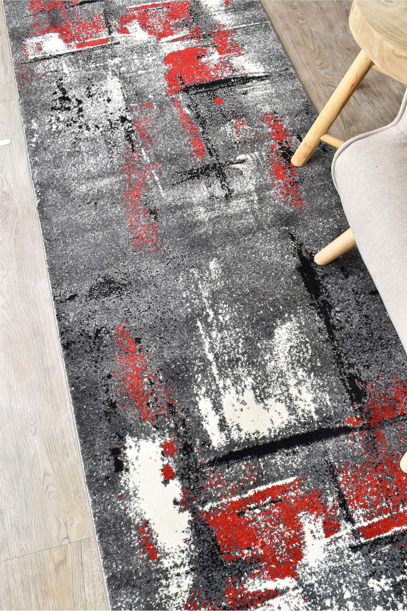 Mona 53A Grey Red Runner Rug