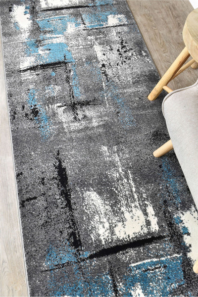 Mona 53A Grey Turquoise Runner Rug