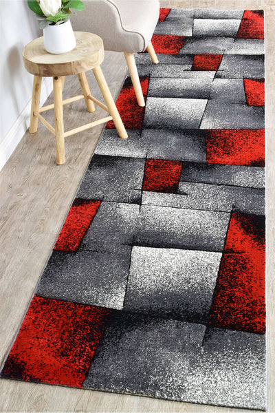 Mona 97A Grey Red Runner Rug