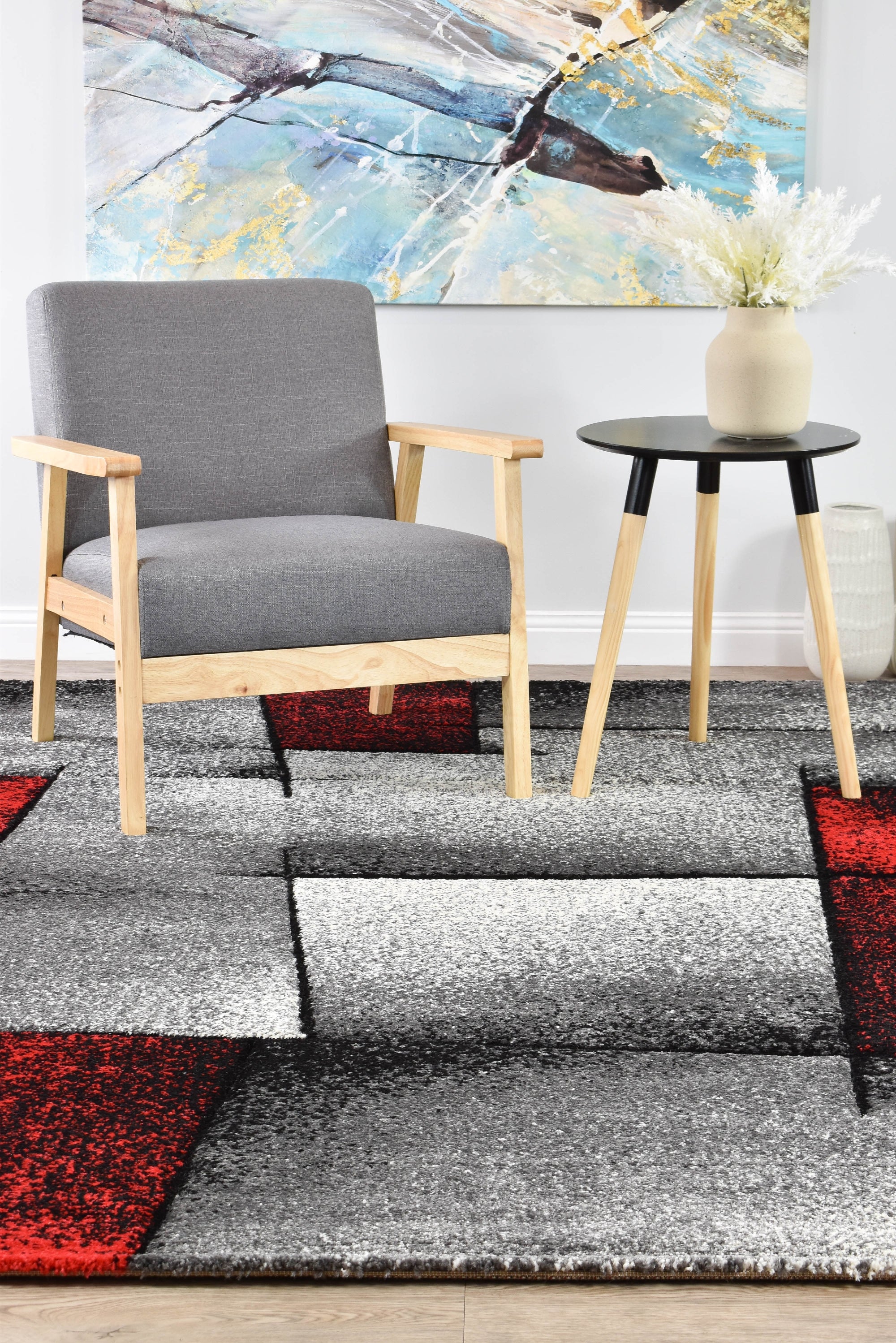 Mona 97A Grey Red Rug – Rugs Online Rugs