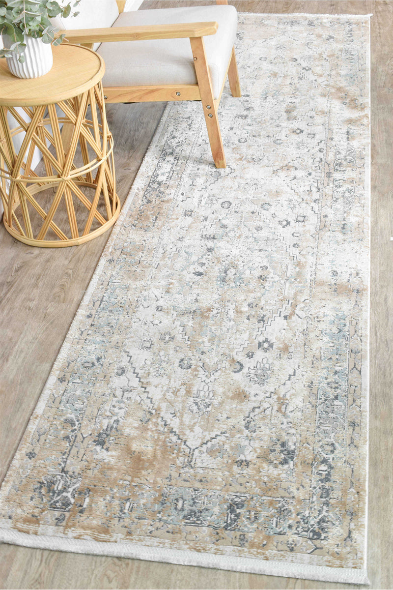 Rosanna Distressed Creamy Beige Runner Rug, Rugs Online Rugs Sydney Australia, www.rugsonlinerugs.com.au