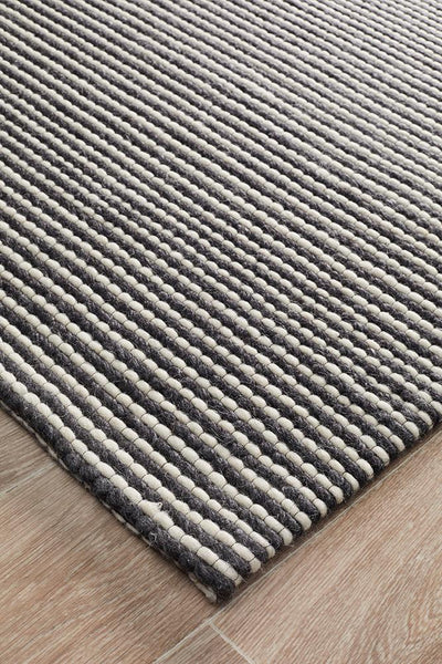 Studio Oskar Felted Wool Striped Rug Black White