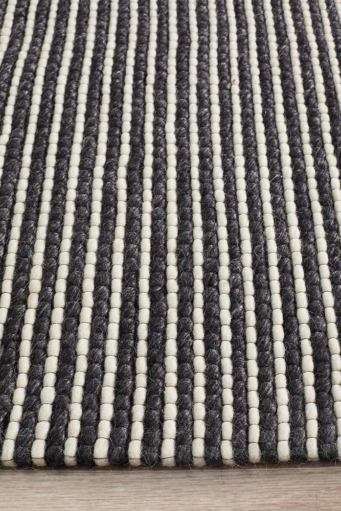 Studio Oskar Felted Wool Striped Rug Black White