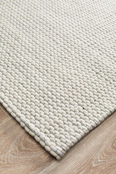 Studio Oskar Felted Wool Striped Rug Grey White