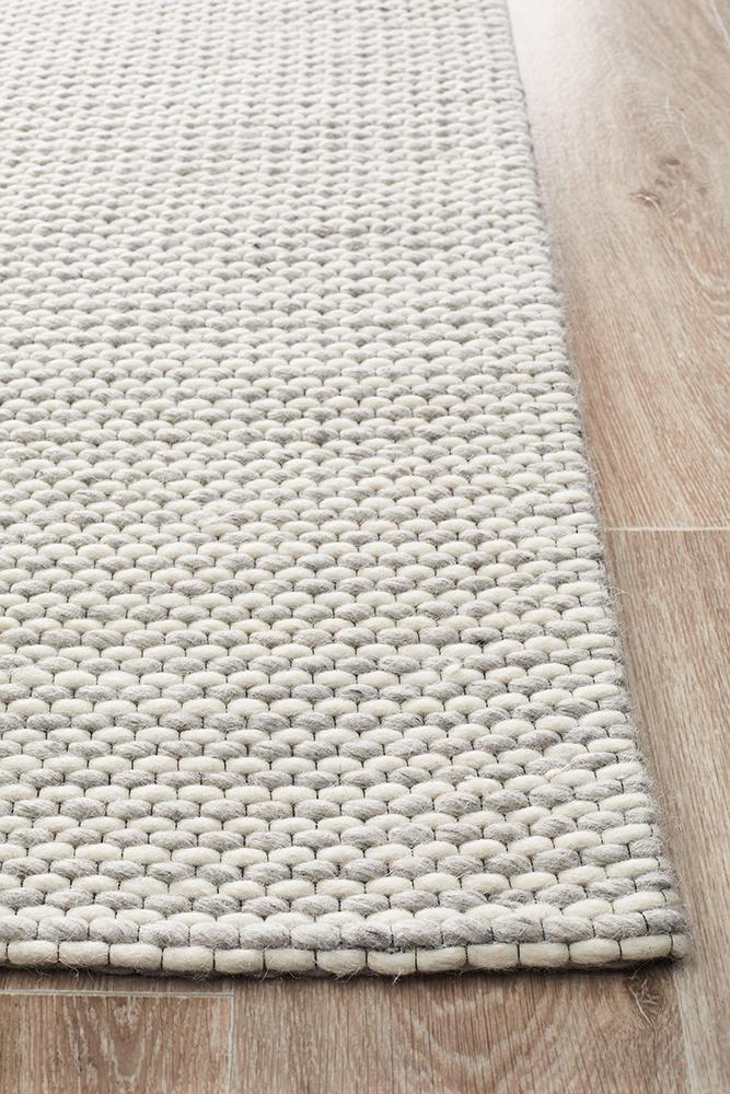 Studio Oskar Felted Wool Striped Rug Grey White