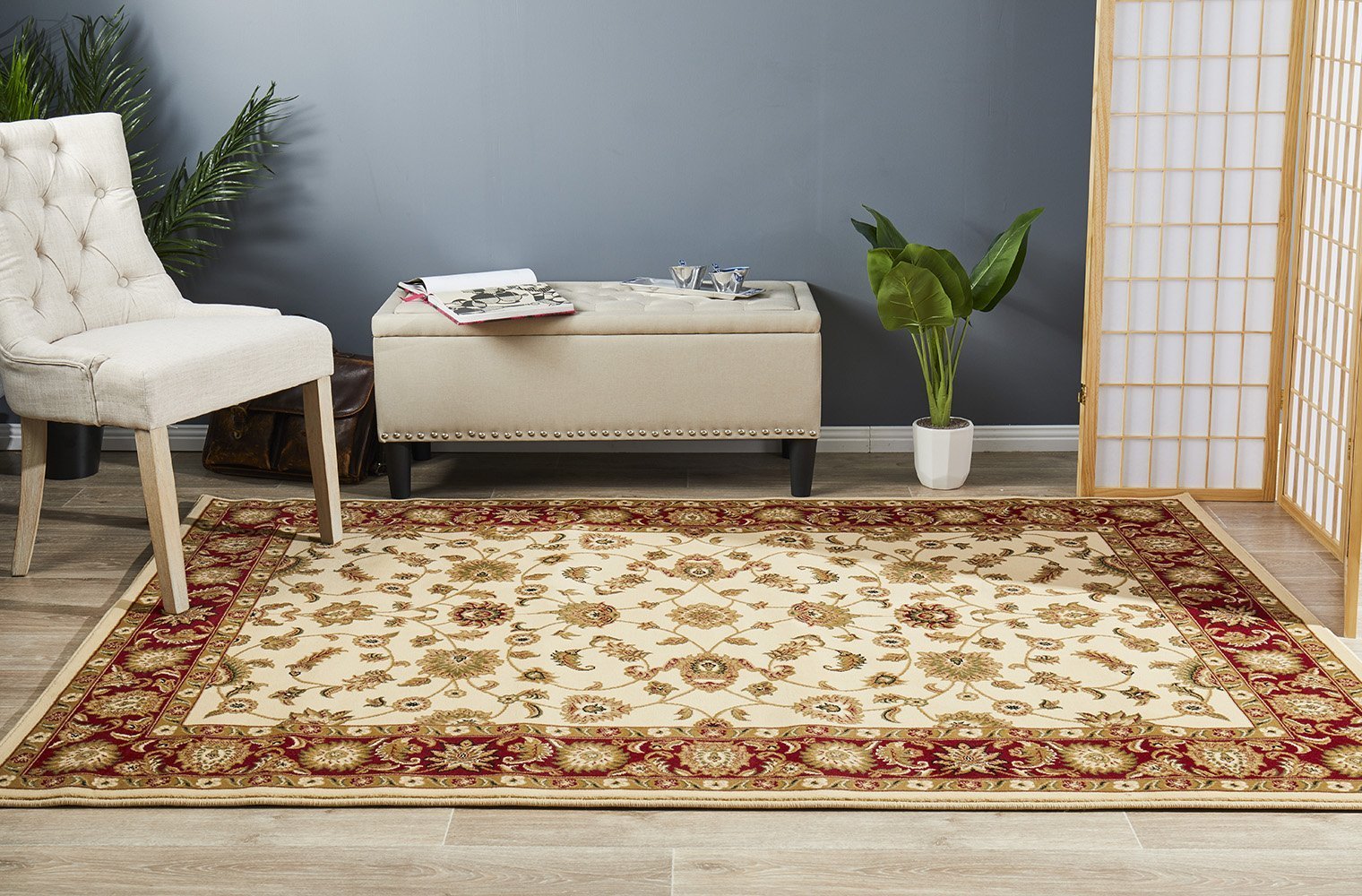 Sydney Collection Classic Rug Ivory with Red Border – Rugs Online Rugs